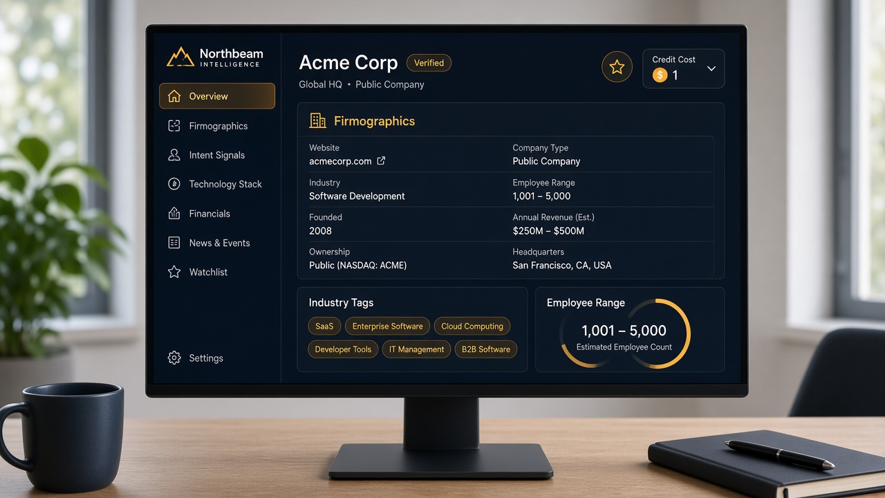 Company lookup product workspace with credit meter