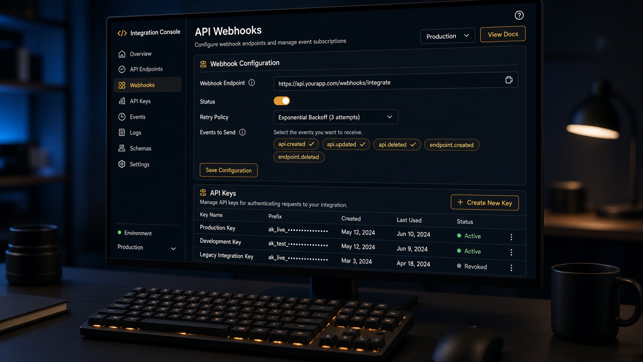 Developer integrations product workspace with credit meter
