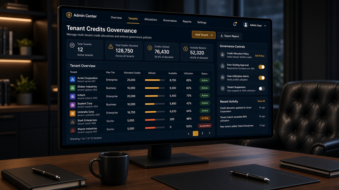Enterprise accounts product workspace with credit meter