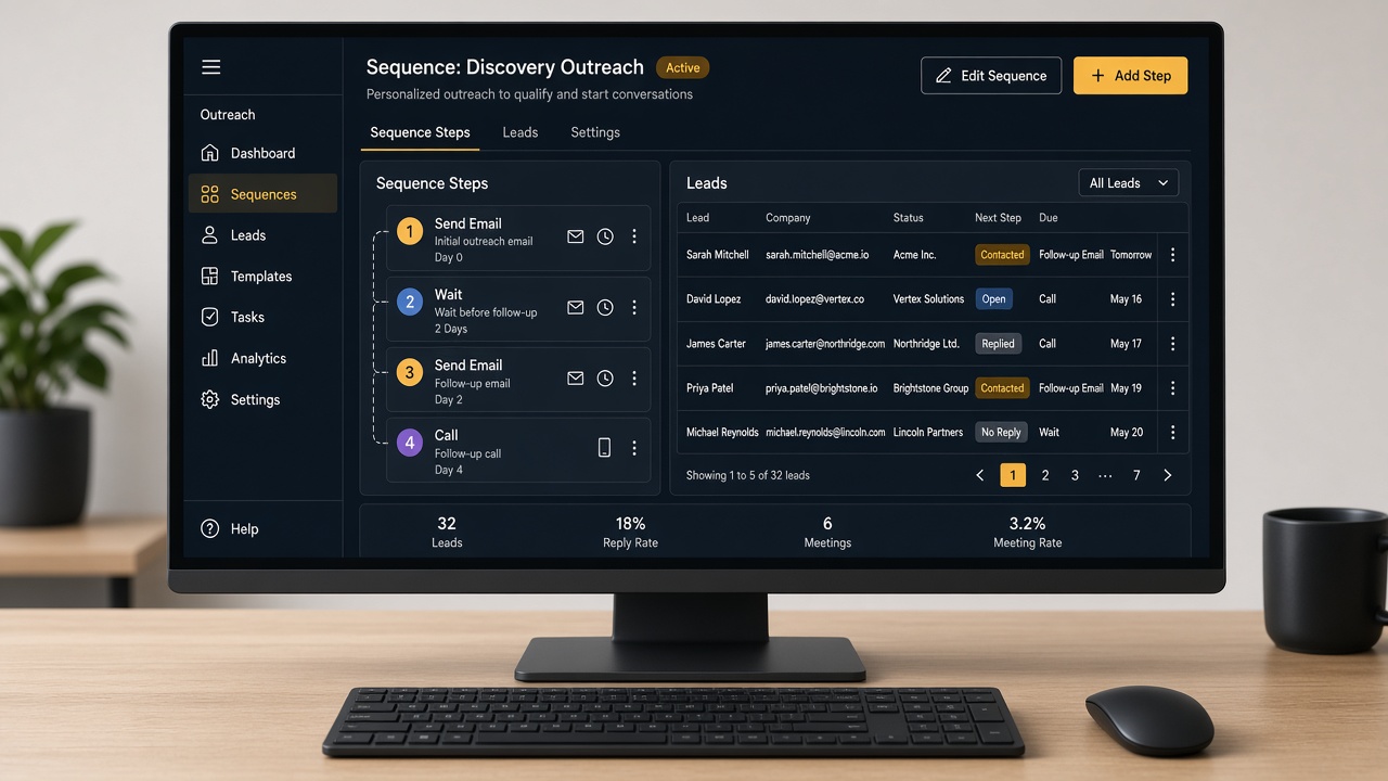 Sales outreach product workspace with credit meter